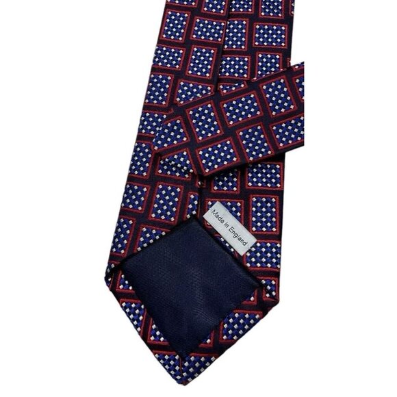 DUCHAMP Men's 100% Silk Necktie LUXURY Tie Blue Red Geometric W:3" EUC - Picture 5 of 5